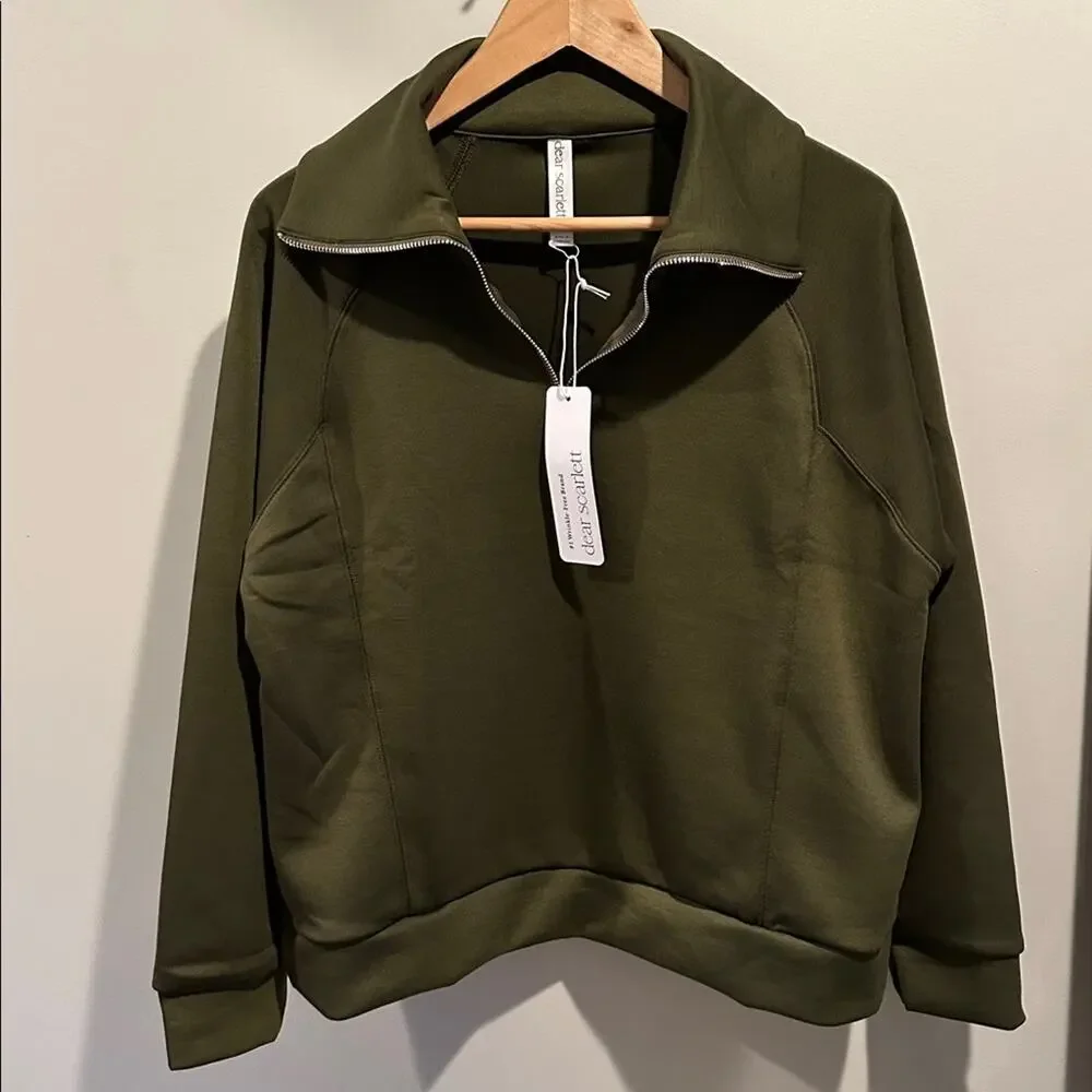 Dear Scarlett‎ Large Olive Green Hamptons Quarter Zip Pullover NWT
